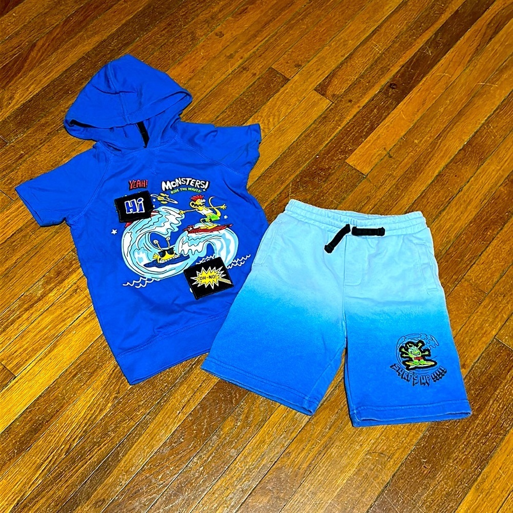 365 Kids Two-Piece Outfit, Surfing Monsters, Sz 7